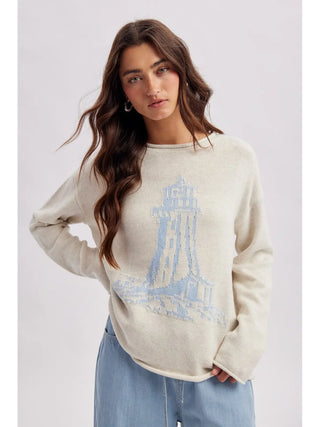 Lighthouse Coastal Graphic Cozy Sweater