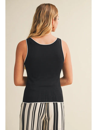 Contrast Piped Ribbed Knit Tank