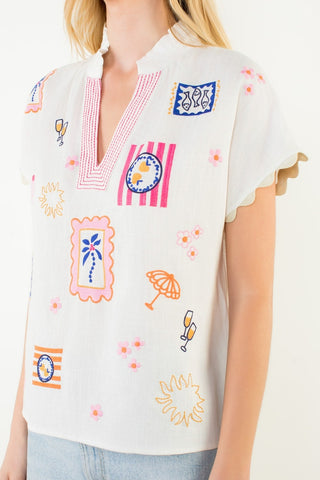 On Vacay Embroidery Detail Top
