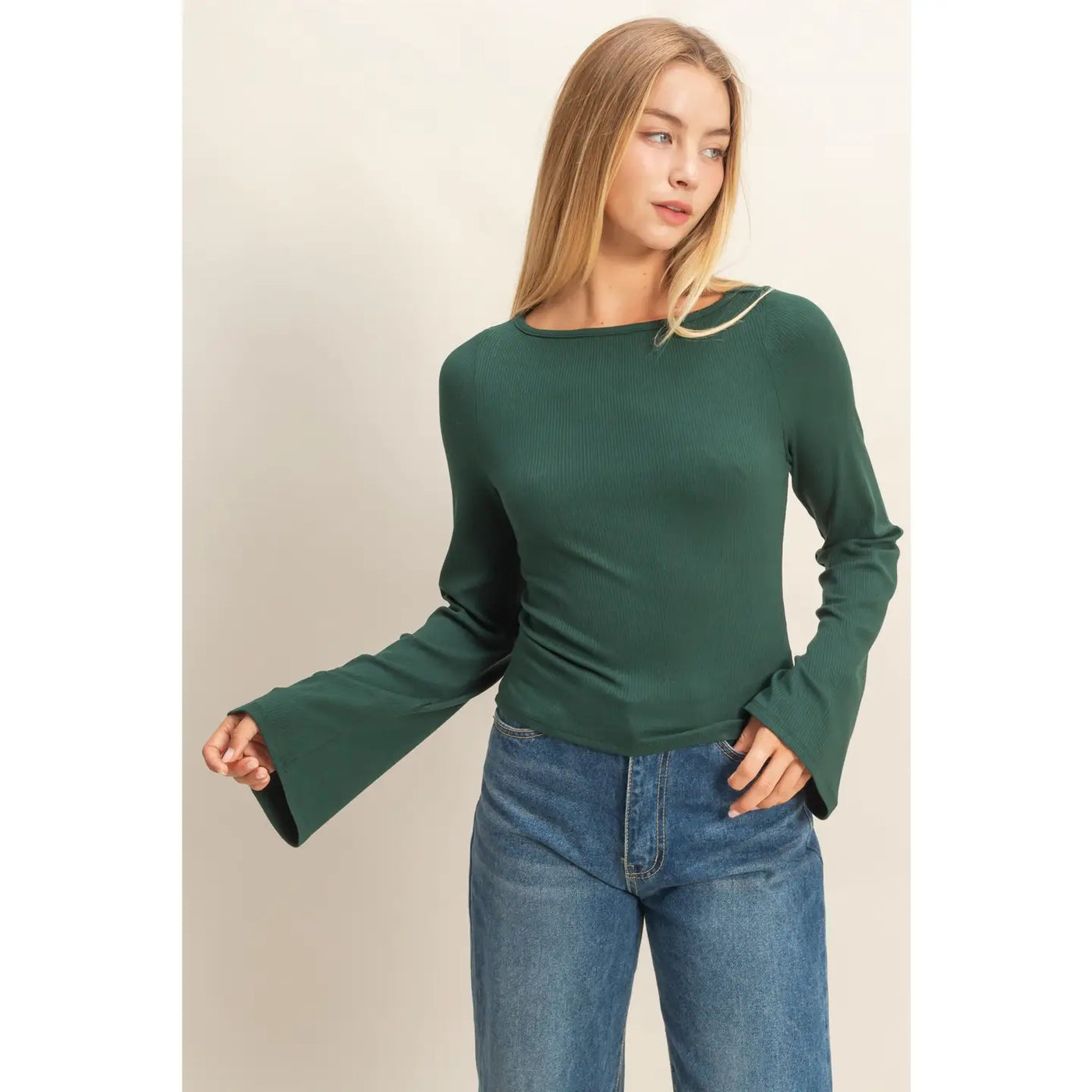 Ribbed Bell Sleeve Top