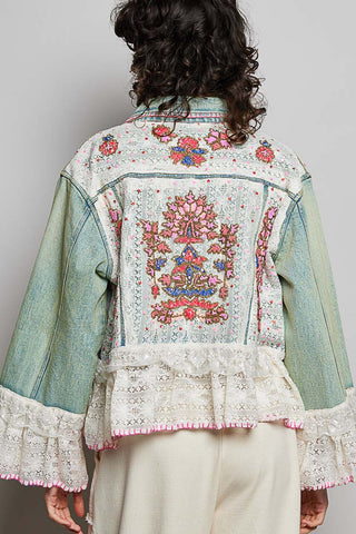 Pol Boho Lace Denim Jacket