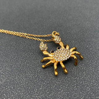 Sparkling Cz Crab Charm 18K Gold Plated Stainless Steel Necklace