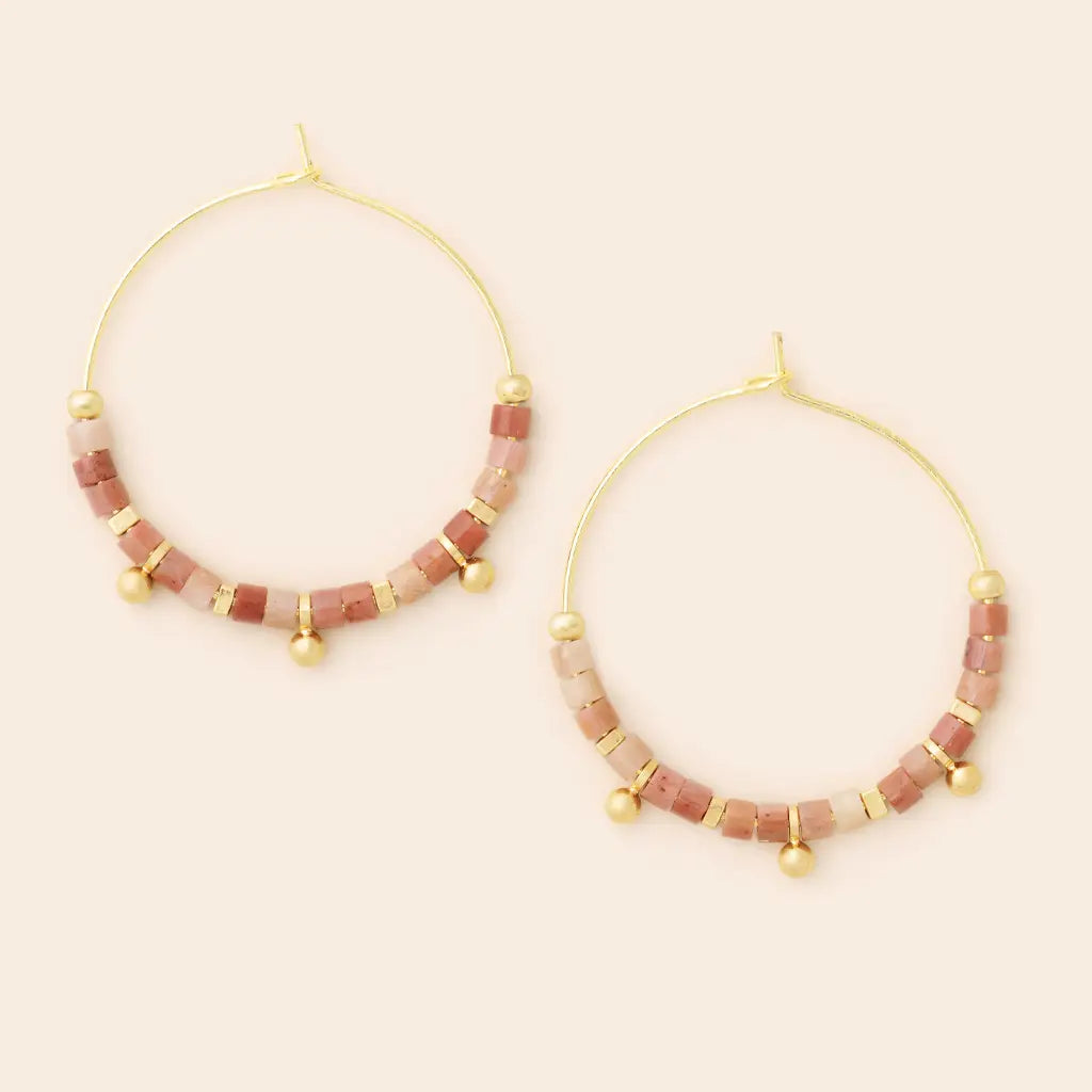 Stone Disc Hoop Earrings