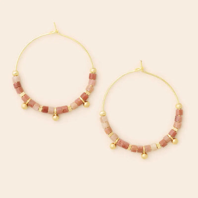 Stone Disc Hoop Earrings