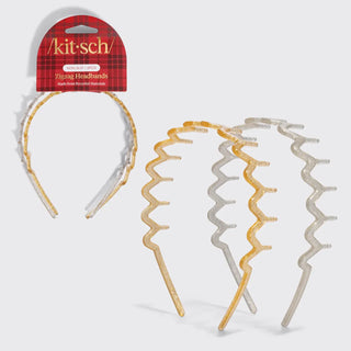 KITSCH Recycled Plastic Zigzag Headbands 2pc Set - Gold & Silver