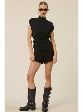 Mock Neck Belted Sweater Vest