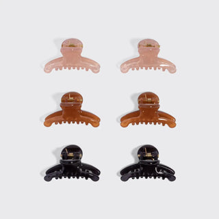 KITSCH Recycled Plastic Mini Arched Clips 6pc Set - Soft Pink, Mocha & Black