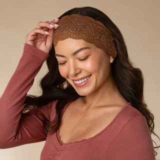 KITSCH Wide Lace Elastic Headbands 2pc Set - Mocha & Chocolate