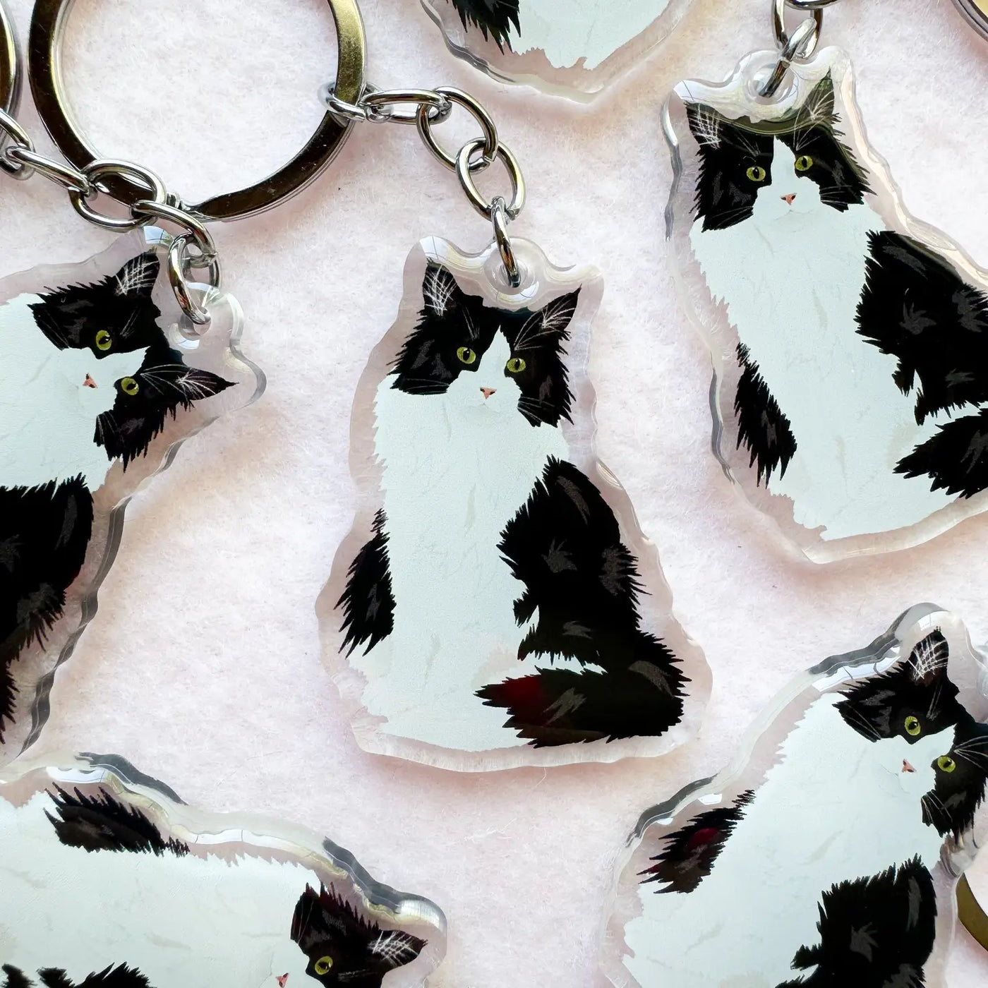 Long-Haired Tuxedo Cat Keychain
