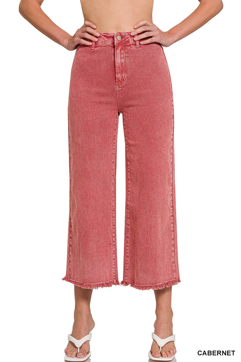Frayed Cropped Wide Leg Jeans