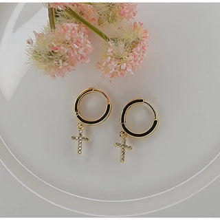 Cross Huggie Hoop Earrings