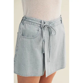 Folded Asymmetrical Denim Skort