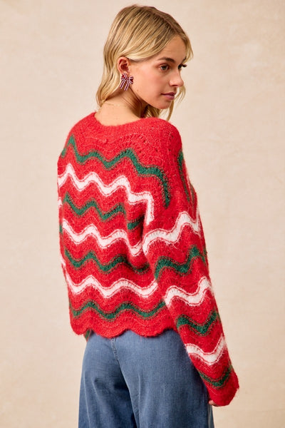 Christmas Waves V Neck Sweater