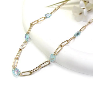 Oval Crystal Stone Link Necklace