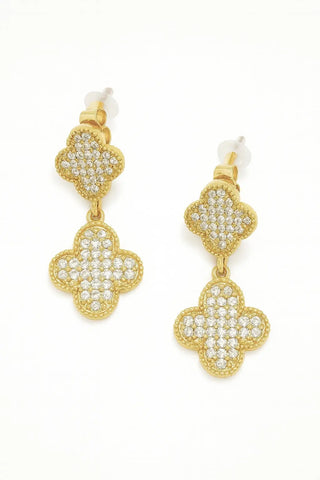 Sahira Pave Clover Drop Earrings - Tarnish Resistant