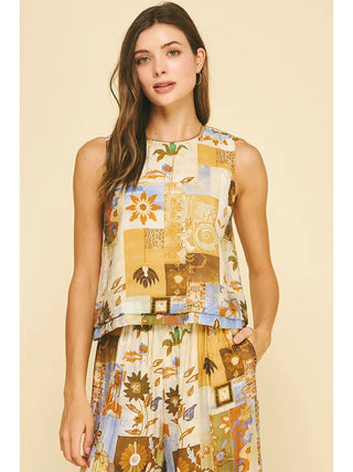 Sleeveless Patchwork Floral Blouse