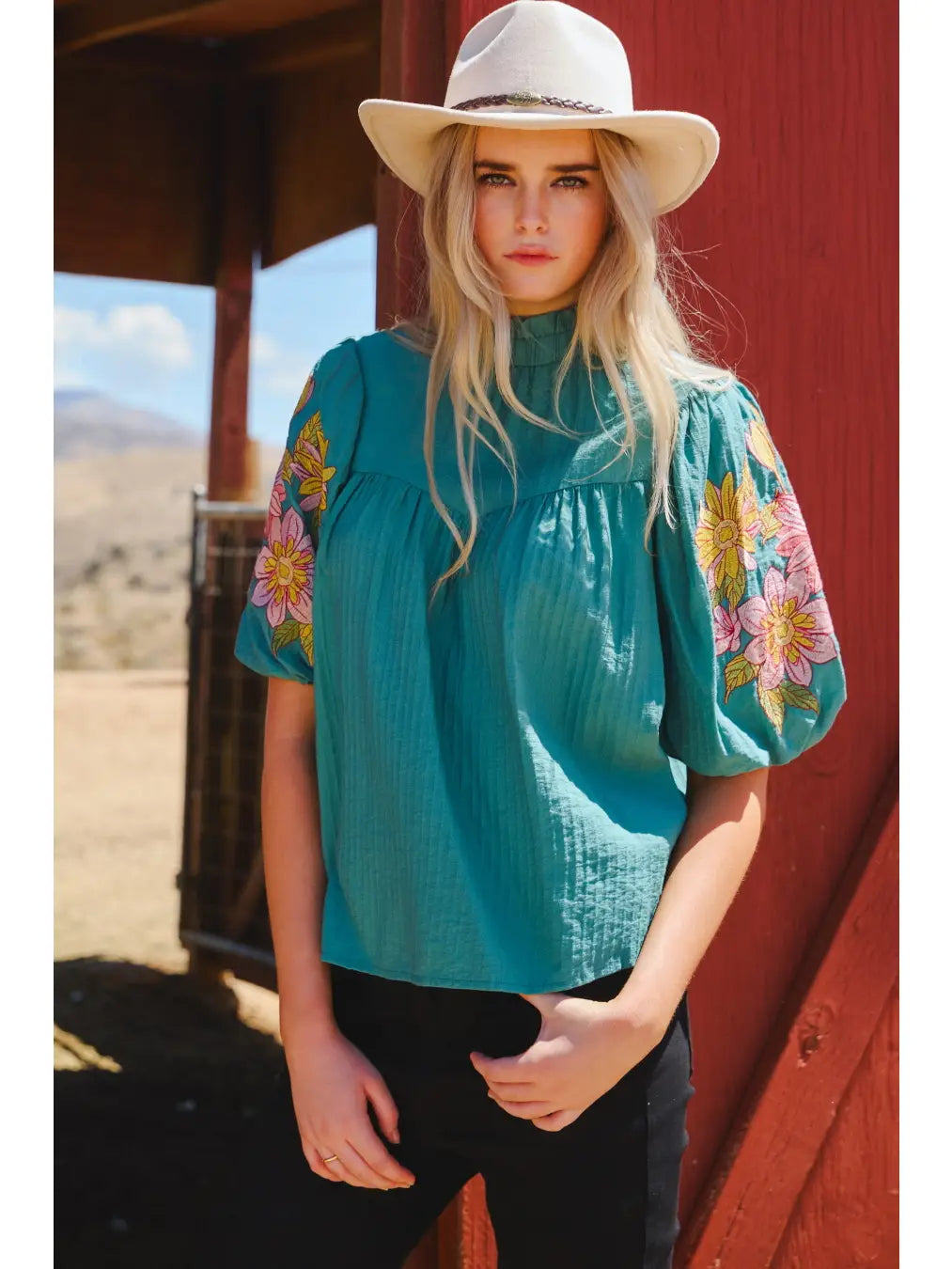 Crinkle Embroidered Blouse