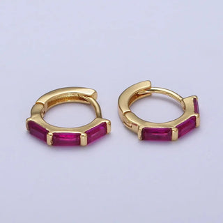 Dainty Gold Huggie Earring with Baguette Stone