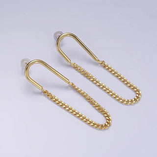 14K Gold Filled U Curb Chain Drop Stud Earrings