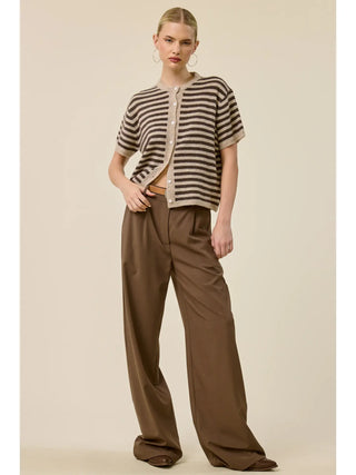 Striped Short Sleeve Knit Cardigan
