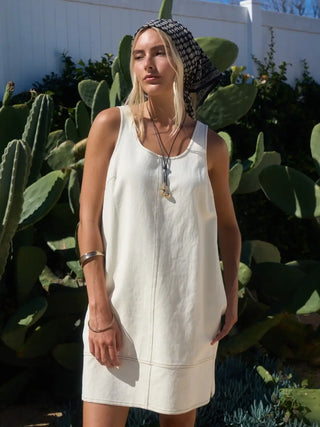 Ecru Sleeveless Casual Mini Dress
