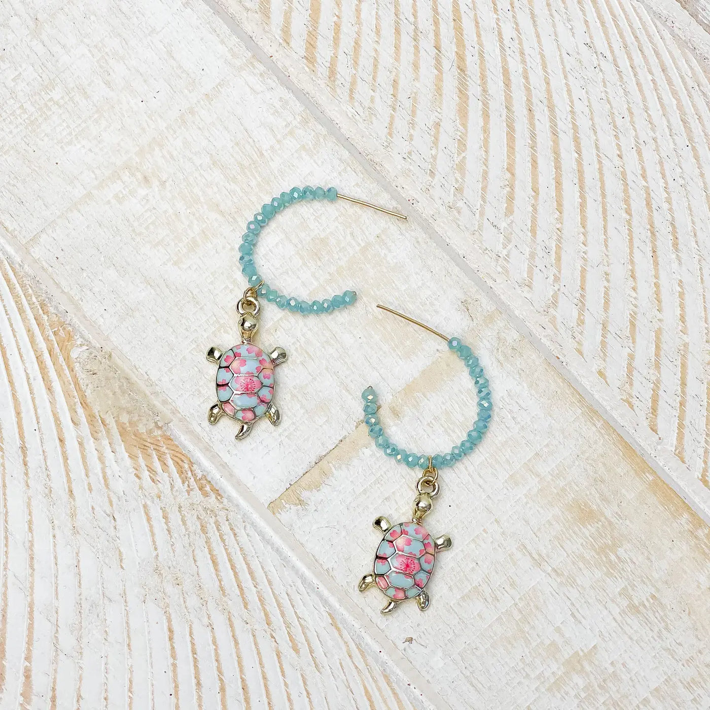 Blue Glass Bead Turtle Earrings
