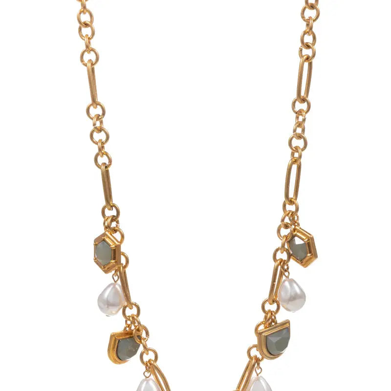 Square Pearl Glass Charm Cluster Necklace