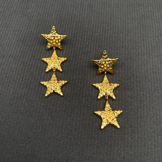 Textured Trio Star Drop Earrings