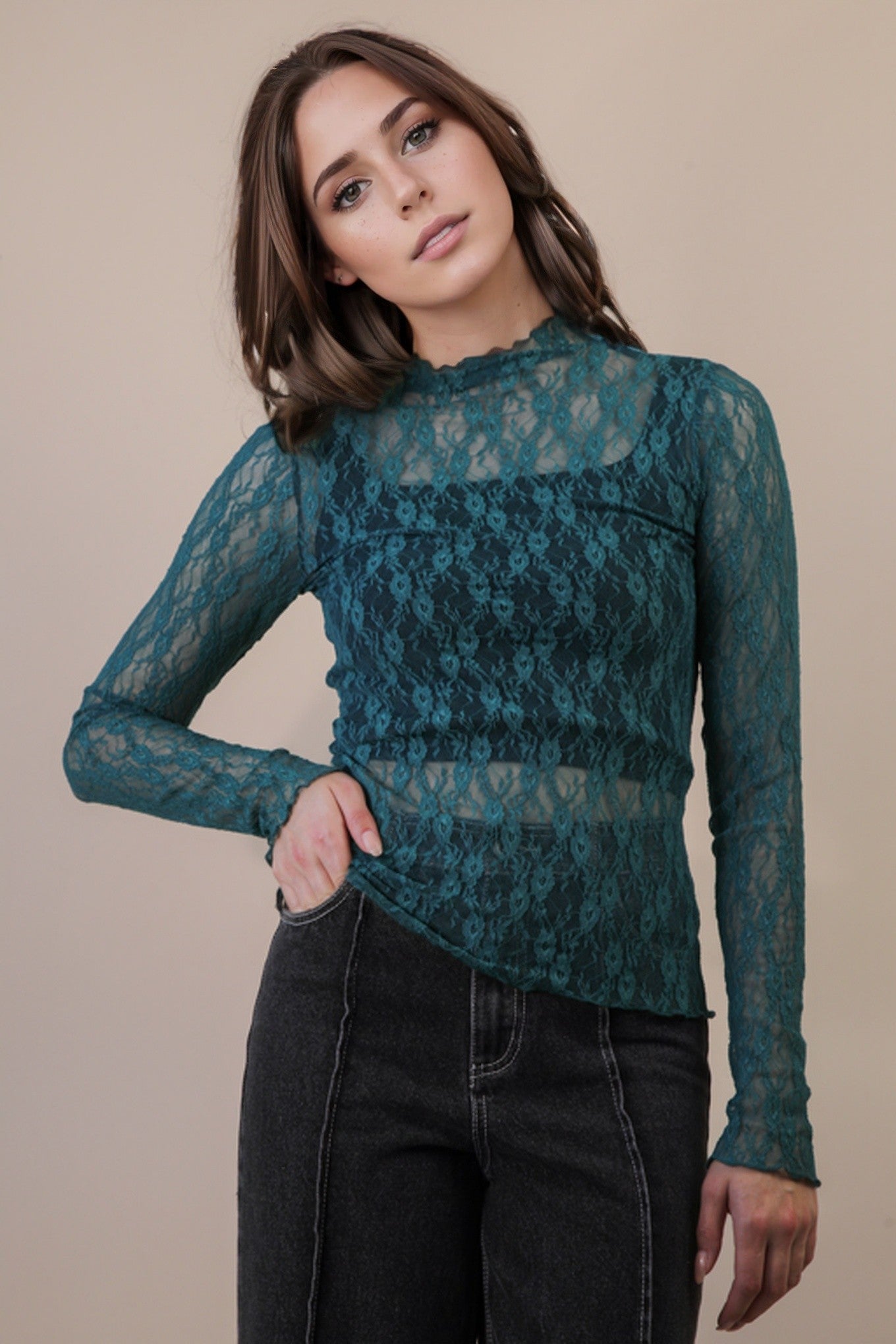 Sheer Mesh Lace Knit Top