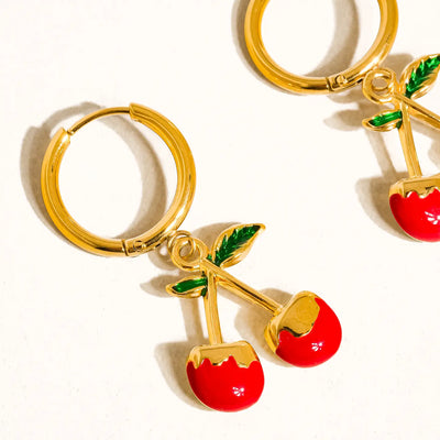 Vintage Cherry Huggie Earrings