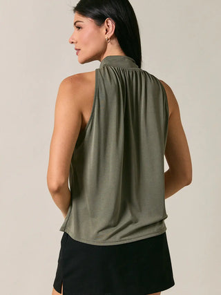 Mock Neck Sleeveless Gathered Halter Top