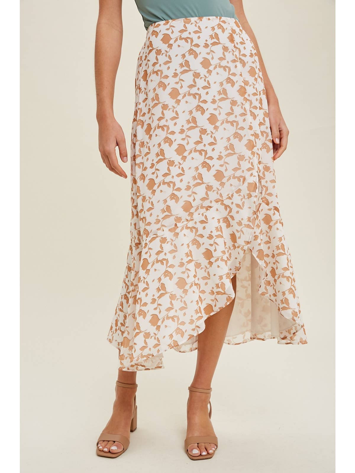Floral Print Asymmetrical Skirt with Ruffle Hem