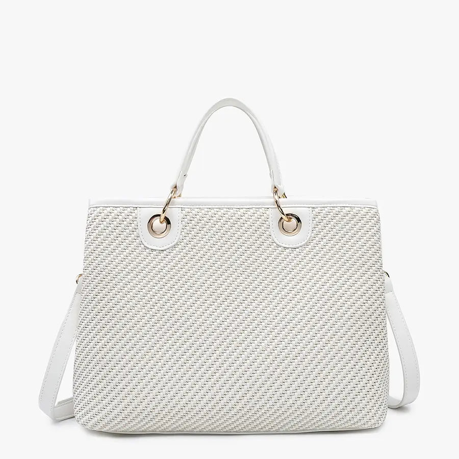 Becky G White Woven Striped Tote