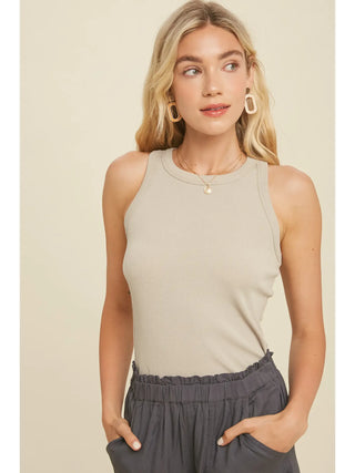 Crew Neck Ribbed Knit Tank Top