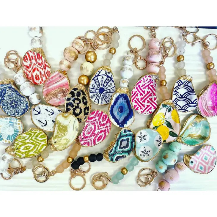 Handmade Decoupage Oyster Shell Keychains