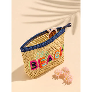 Shiraleah "Beach" Straw Zip Pouch,Natural