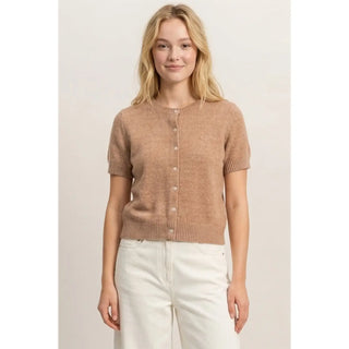 Crew Neck Short Sleeve Cardigan