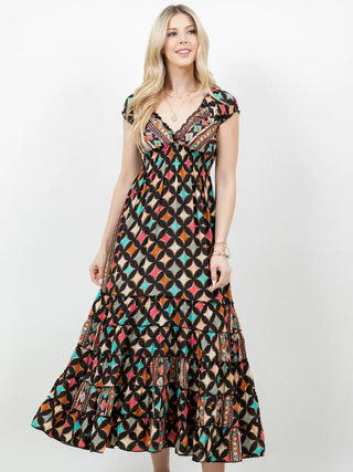 Midnight Mirage Smocked Midi Dress
