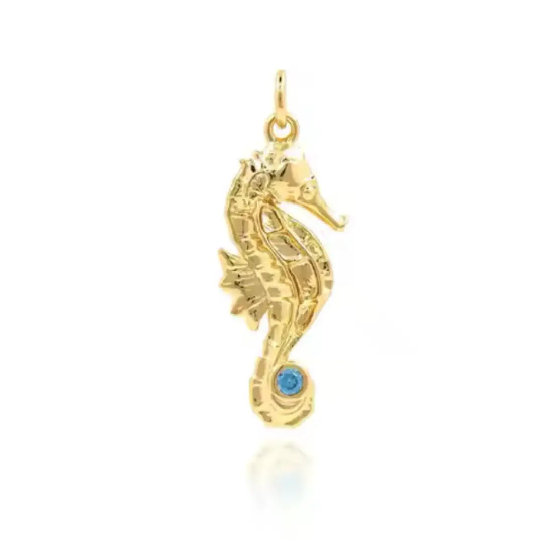 Blue Zircon Seahorse Charm