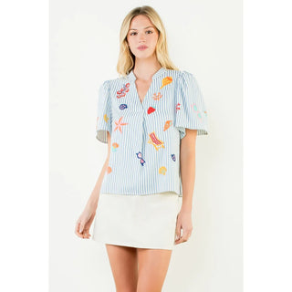 On Beach Time Embroidered Top