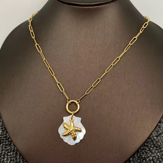 Ocean Style Shell & Starfish Pendant Necklace
