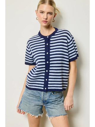 Striped Short Sleeve Knit Cardigan
