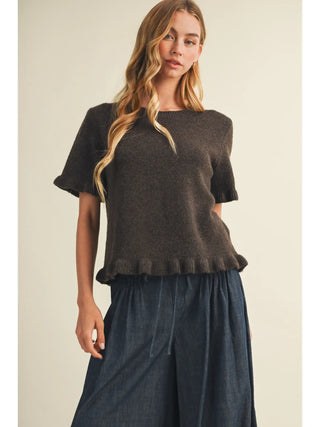Lettuce-Edge Ruffle-Trim Pullover