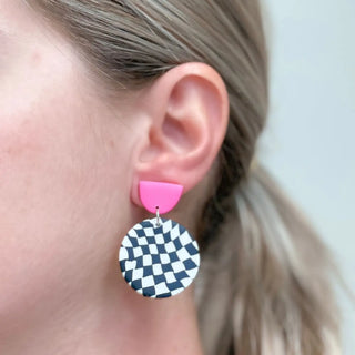 Black, White & Pink Geometric Clay Dangles