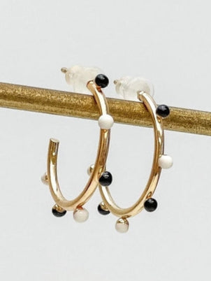 Petite Enamel Studded Hoop Earrings