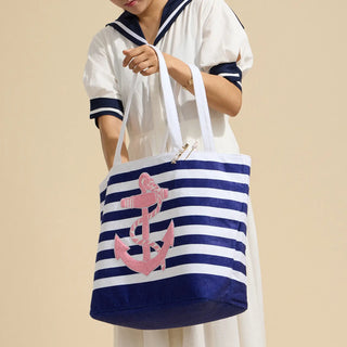 Striped Anchor Tote Bag