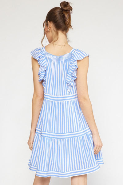 Blue and White Striped Mini Dress