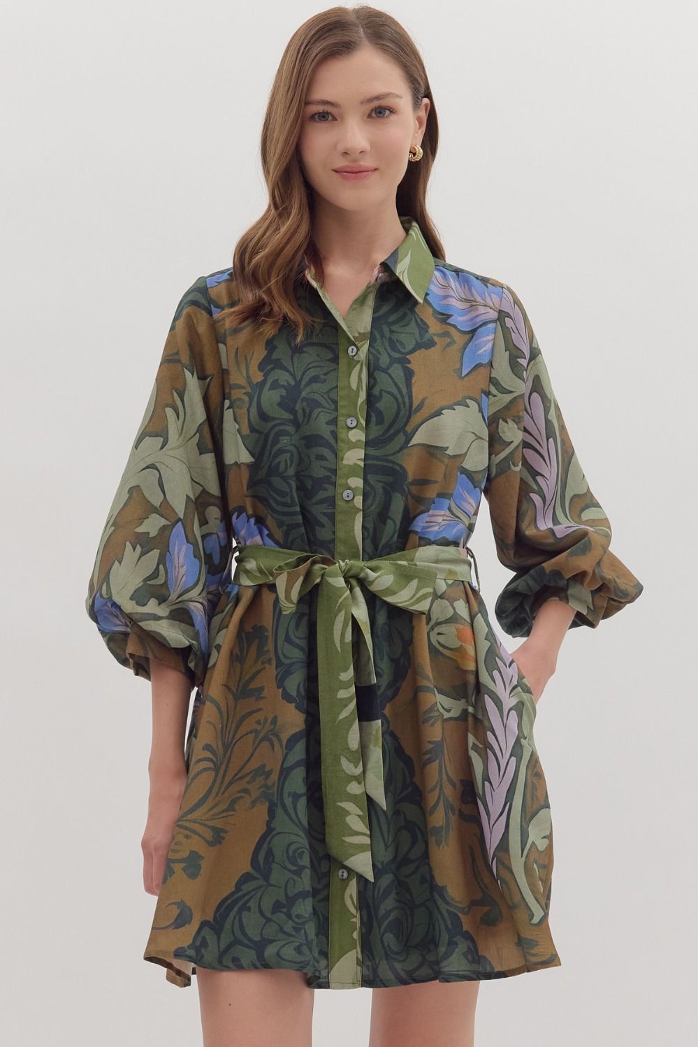 Botanical Belted Mini Dress