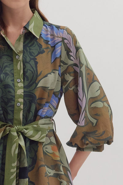 Botanical Belted Mini Dress