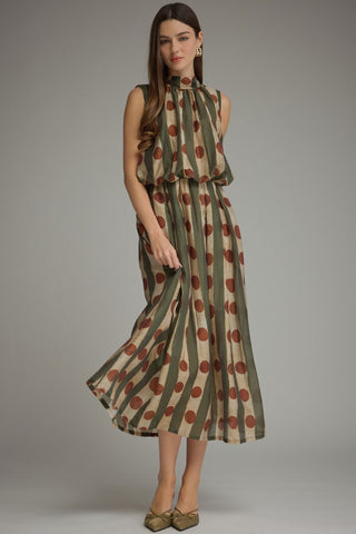 Abstract Sleeveless Midi Dress